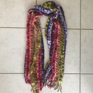 Vintage Multicolor Rainbow Scarf with Fringe